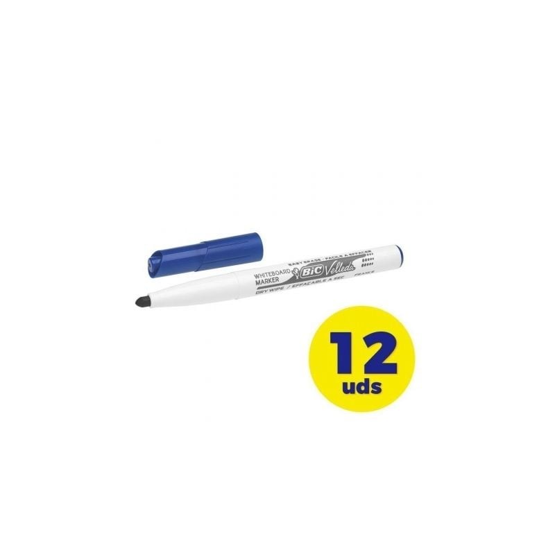 Caja de Rotuladores de Punta Redonda para Pizarra Bic Velleda 9581701- 2mm- 12 unidades- Azules