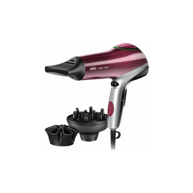 Secador Braun Satin Hair 7 HD770E- 2200W- Iónico- Rojo y Plata