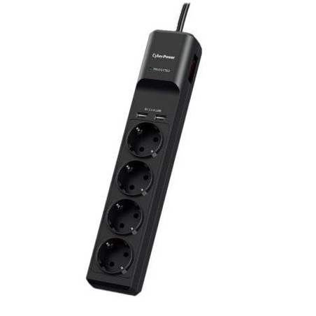 Regleta con interruptor Cyberpower P0420SUD0-DE- 4 Tomas de corriente- 2 USB- Cable 1-8m- Negra