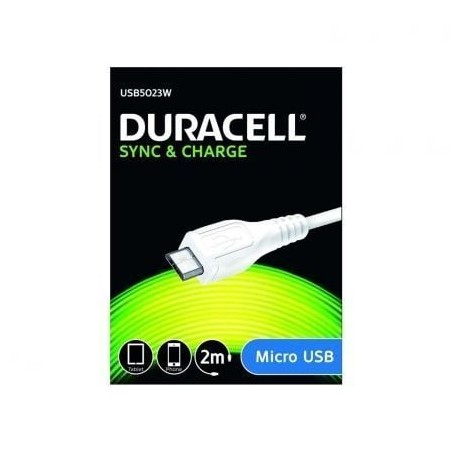 Cable USB 2-0 Duracell USB5023W- USB Macho - MicroUSB Macho- 2m- Blanco