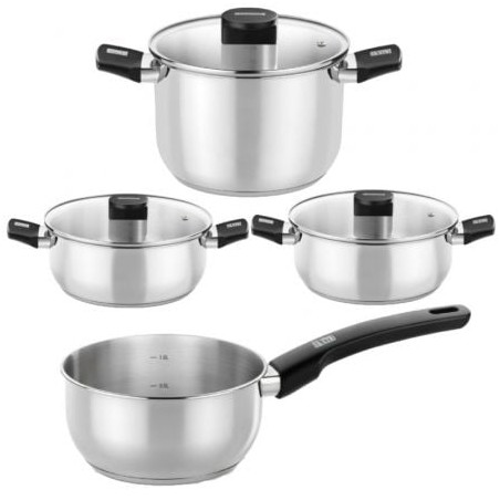 Pack Batería de Cocina Elite Monix M240001- Cazo Ø14cm- Ollas Ø24cm- Cacerolas Ø20 - 24cm- Acero Inoxidable- Apta para Inducción