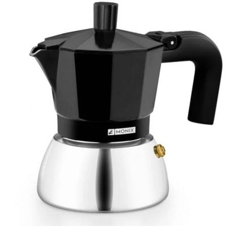 Cafetera Italiana Monix Induction Inox M863003- 3 Tazas- Negra