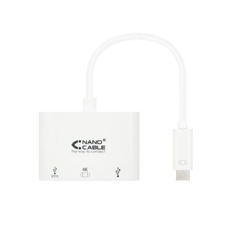 Conversor Nanocable 10-16-4302- USB Tipo-C Macho - HDMI Hembra- USB Tipo-C Hembra- USB Hembra- 15cm- Blanco