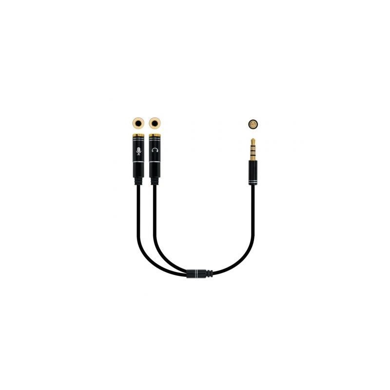 Adaptador Audio Nanocable 10-24-1202- Jack 3-5 Macho - 2x Jack 3-5 Hembra- 30cm- Negro