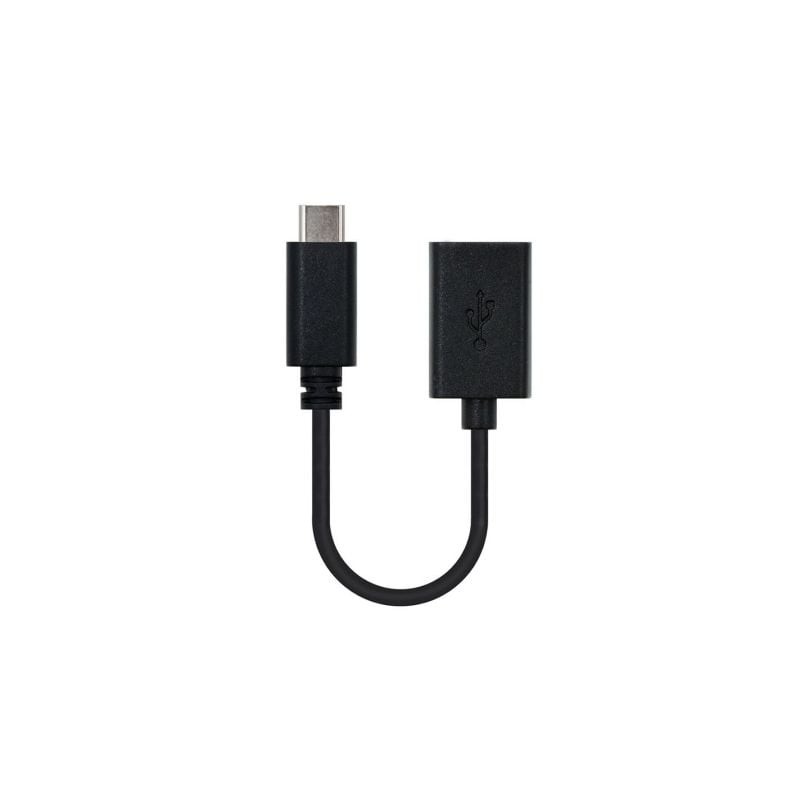 Cable USB 2-0 Tipo-C Nanocable 10-01-2400- USB Tipo-C Macho - USB Hembra- 15cm- Negro