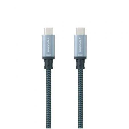 Cable USB 3-1 Tipo-C Nanocable 10-01-4101-COMB- USB Tipo-C Macho - USB Tipo-C Macho- Hasta 100W- 20Gbps- 1m- Gris y Negro