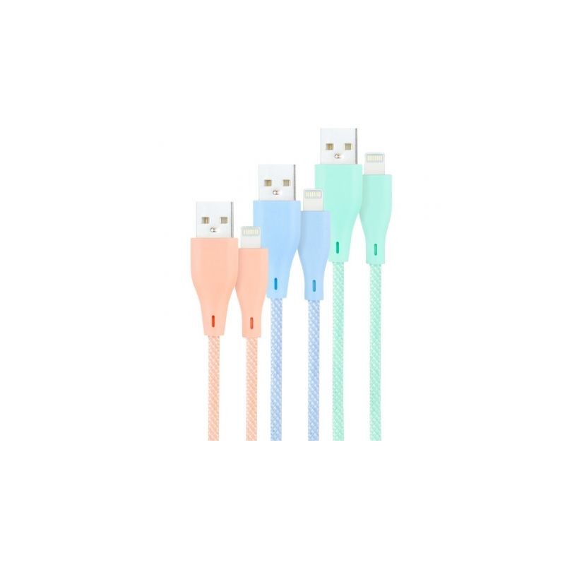 Cables USB 2-0 Lightning Nanocable 10-10-0401-CO1- USB Macho - Lightning Macho- 1m- 3 Unidades- Rosa, Azul y Verde