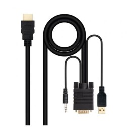 Cable Conversor Nanocable 10-15-4350- HDMI Macho - VGA Macho - Jack 3-5 Macho - USB Macho- 1-8m- Negro