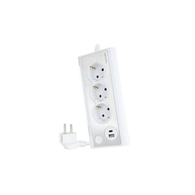 Regleta con Interruptor Nanocable 10-37-0013-W- 3 Tomas de Corriente- 1 USB- 1 USB Tipo-C- Cable 1-5m- Blanca