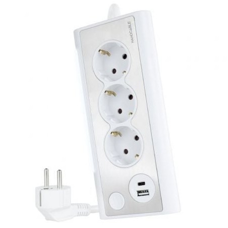 Regleta con Interruptor Nanocable 10-37-0013-W- 3 Tomas de Corriente- 1 USB- 1 USB Tipo-C- Cable 1-5m- Blanca