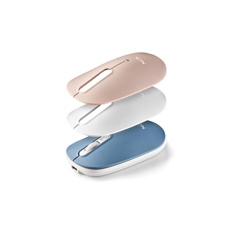 Ratón Inalámbrico por Bluetooth NGS Shell-RB- Batería recargable- Hasta 1600 DPI- Azul- Blanco- Rosa