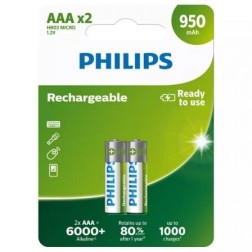 Pack de 2 Pilas AAA Philips R03B2A95-10- 1-2V- Recargables