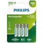 Pack de 4 Pilas AAA Philips R03B4A70-10- 1-2V- Recargables