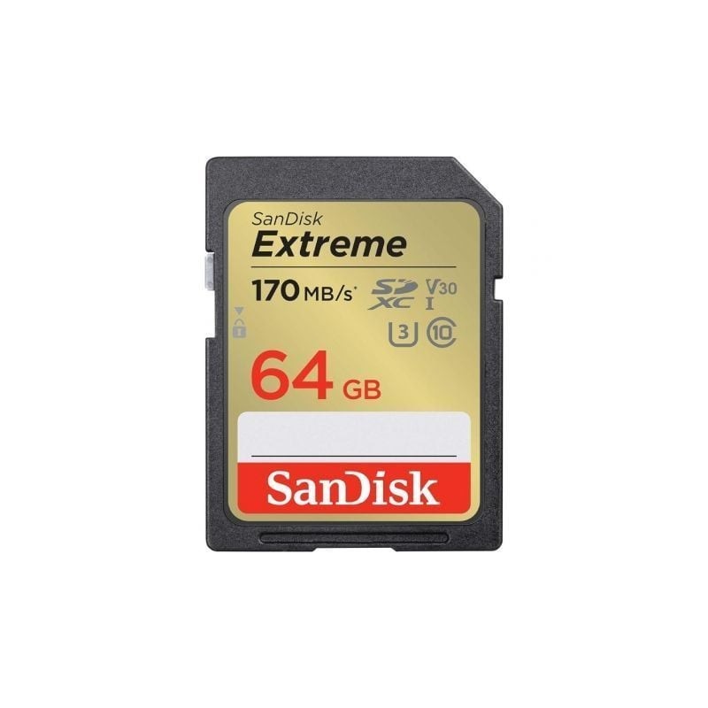 Tarjeta de Memoria SanDisk Extreme 64GB microSD XC UHS-I con Adaptador- Clase 10- 170MBs