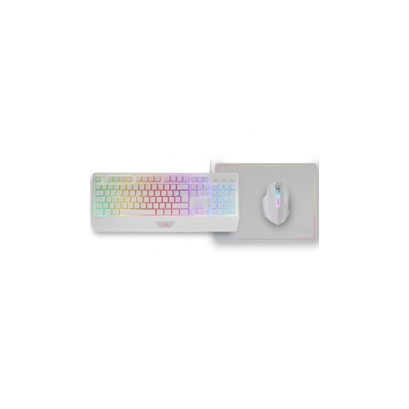 Pack Gaming Mars Gaming MCP124- Teclado H-MECH + Ratón Óptico + Alfombrilla- Blanco