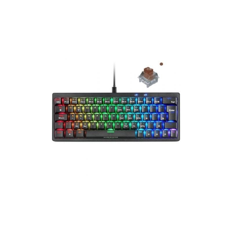 Teclado Gaming Mecánico Mars Gaming MKMINIPRO- Switch Marrón- Negro