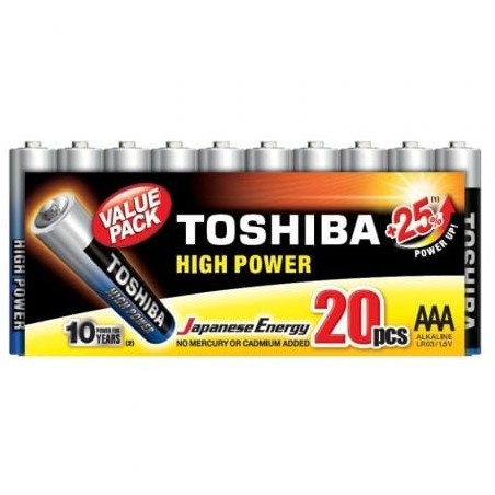 Pack de 20 Pilas AAA Toshiba High Power LR03- 1-5V- Alcalinas