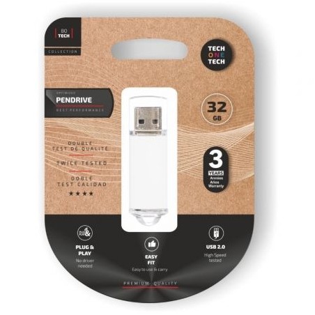 Pendrive 32GB Tech One Tech Basic USB 2-0- Blanco