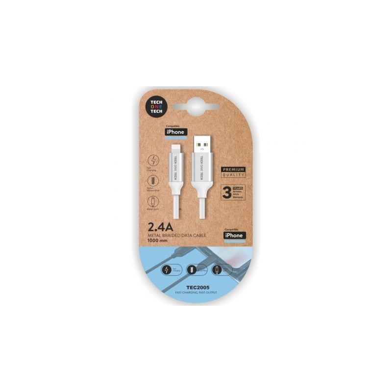 Cable USB 2-0 Tech One Tech TEC2005- USB Macho - Lightning Macho- 1m- Blanco