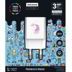 Cargador de Pared Tech One Tech Unicornio Dream- 2xUSB- 2-4A- Blanco