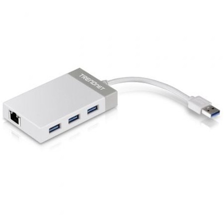 Hub USB 3-0 Trendnet TU3-ETGH3- 3xUSB- 1xRJ45- Blanco y Gris