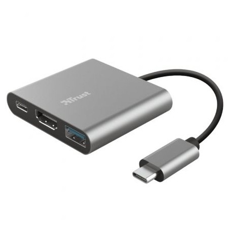 Conversor Trust Dalyx 3 IN 1- USB Tipo-C Macho - HDMI Hembra- USB- USB Tipo-C PD- 10cm- Gris