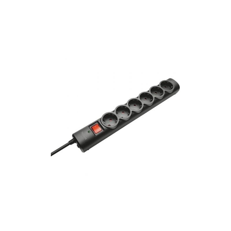 Regleta con interruptor Trust 21059- 6 Tomas de corriente- Cable 1-8m- Negra