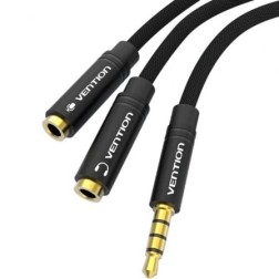 Cable Estéreo Vention BBMBY- Jack 3-5 Macho - 2x Jack 2-5 Hembra- 30cm- Negro