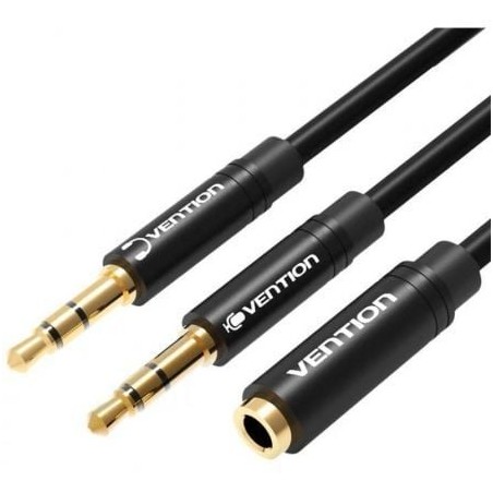 Cable Estéreo Vention BBUBY- 2x Jack 3-5 Macho - Jack 3-5 Hembra- 30cm- Negro