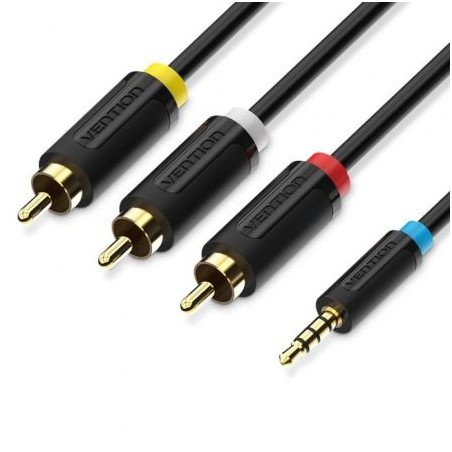 Cable Estéreo Vention BCBBG- Jack 3-5 Macho - 3x RCA Macho- 1-5m- Negro