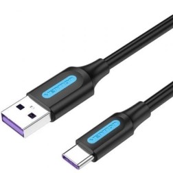 Cable USB 2-0 Tipo-C Vention CORBC- USB Macho - USB Tipo-C Macho- Hasta 100W- 480Mbps- 25cm- Negro