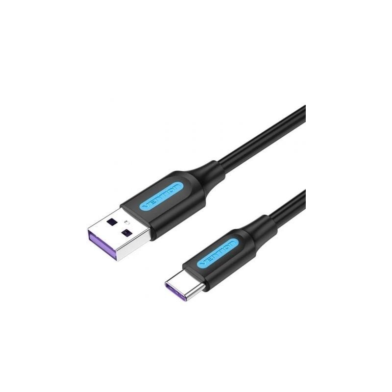 Cable USB 2-0 Tipo-C Vention CORBC- USB Macho - USB Tipo-C Macho- Hasta 100W- 480Mbps- 25cm- Negro