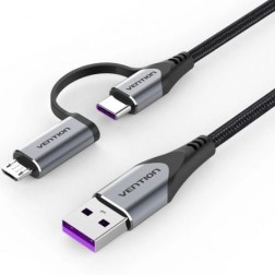 Cable USB 2-0 Vention CQFHF- USB Tipo-C Macho - MicroUSB Macho- USB Macho- 480Mbps- 1m- Gris