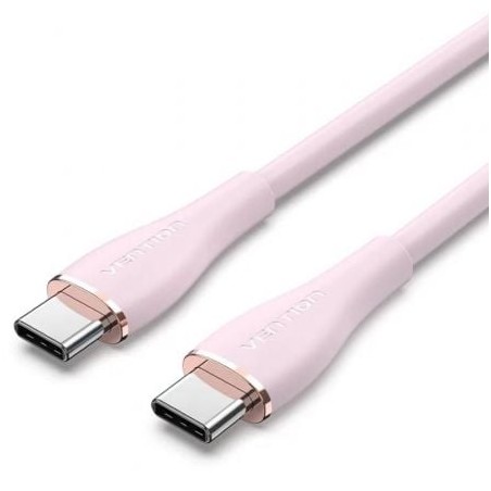 Cable USB 2-0 Tipo-C Vention TAWPF- USB Tipo-C Macho - USB Tipo-C Macho- Hasta 100W- 480Mbps- 1m- Rosa