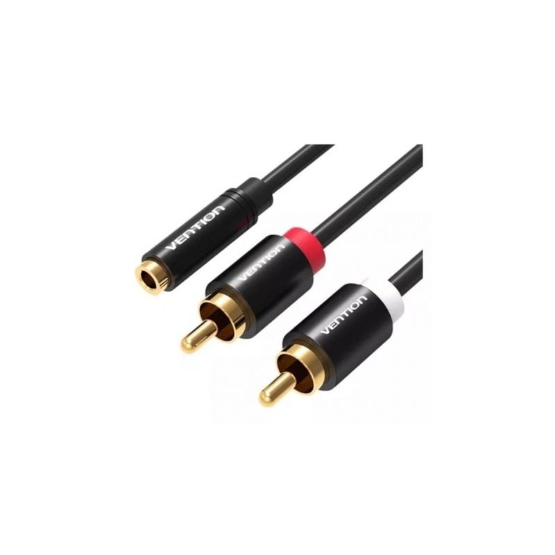 Cable Estéreo Vention VAB-R01-B200- Jack 3-5 Hembra - 2x RCA Macho- 2m- Negro