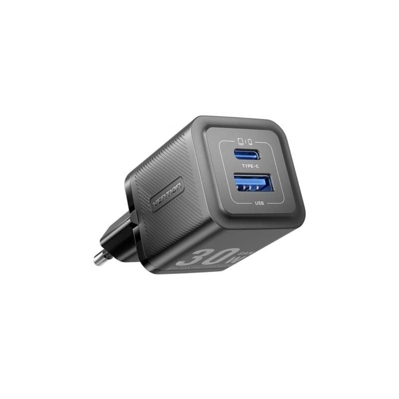 Cargador Gan de Pared Vention FEQB0-EU- 1xUSB Tipo-C- 1xUSB- 30W