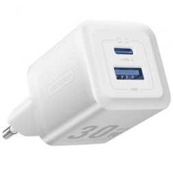 Cargador Gan de Pared Vention FEQW0-EU- 1xUSB Tipo-C- 1xUSB- 30W