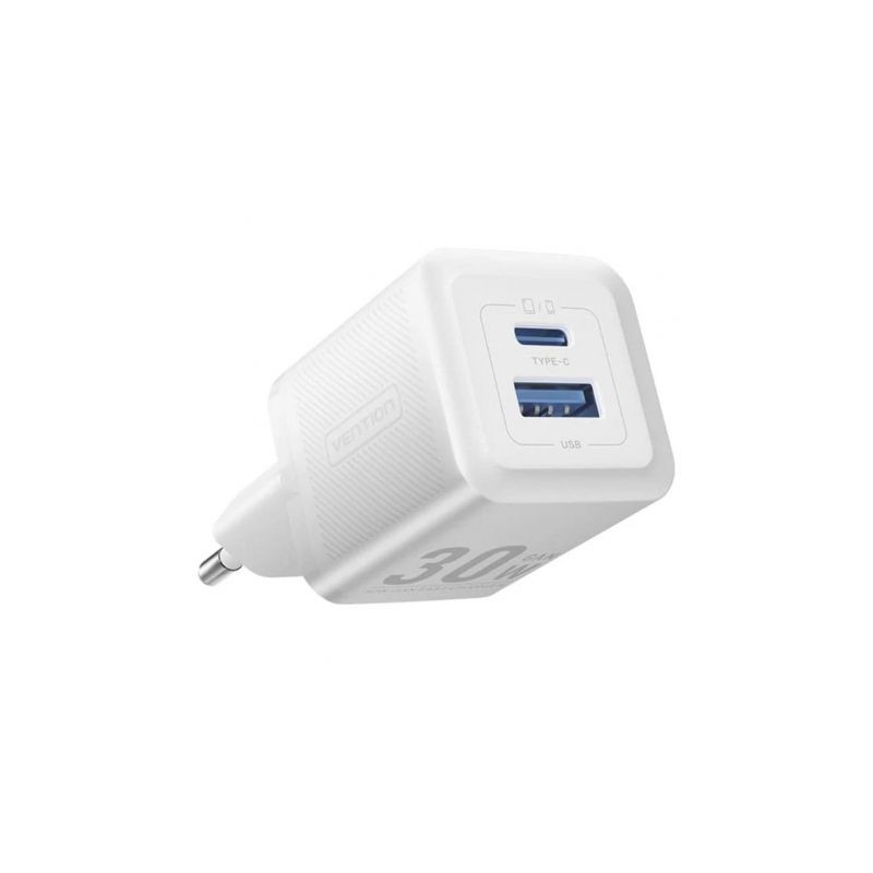 Cargador Gan de Pared Vention FEQW0-EU- 1xUSB Tipo-C- 1xUSB- 30W