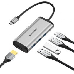 Docking USB Tipo-C Vention CNBHB- 1xHDMI- 3xUSB- 1xUSB Tipo-C PD- Gris