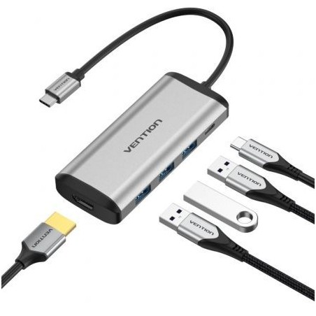 Docking USB Tipo-C Vention CNBHB- 1xHDMI- 3xUSB- 1xUSB Tipo-C PD- Gris