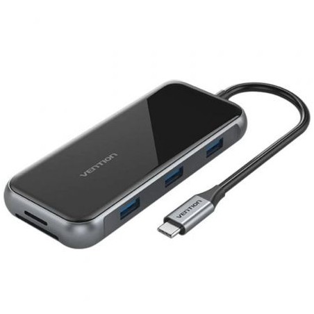 Docking USB Tipo-C Vention TFLHB- 1xHDMI 4K- 3xUSB- 1xRJ45- 1xLector de Tarjetas- 1xTRRS 3-5- 1xUSB Tipo-C PD- Gris