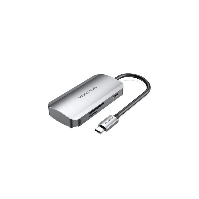 Docking USB Tipo-C Vention TNHHB- 3xUSB- 1xUSB Tipo-C PD- 1xLector Tarjetas SD y MicroSD- Gris