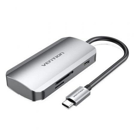 Docking USB Tipo-C Vention TNHHB- 3xUSB- 1xUSB Tipo-C PD- 1xLector Tarjetas SD y MicroSD- Gris