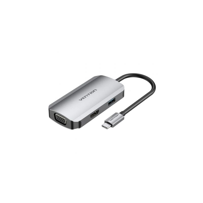 Docking USB Tipo-C Vention TOAHB- 1xHDMI- 1xVGA- 1xUSB- 1xUSB Tipo-C PD- Gris