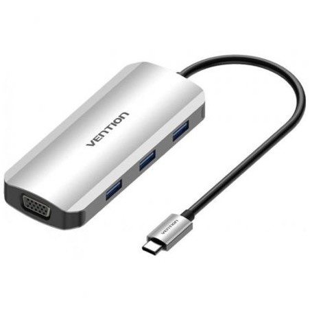 Docking USB Tipo-C Vention TOIHB- 1xHDMI- 1xVGA- 3xUSB- 1xUSB Tipo-C PD- Gris