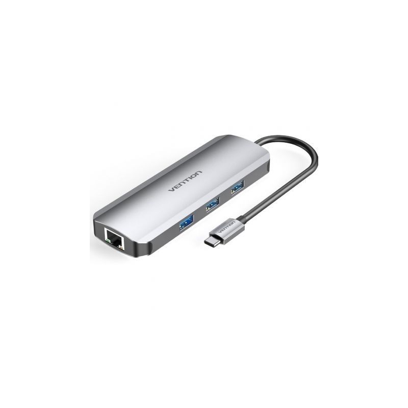 Docking USB Tipo-C Vention TOKHB- 1xHDMI- 3xUSB- 1xUSB Tipo-C PD- 1xRJ45- 1xLector Tarjetas SD y MicroSD- Gris