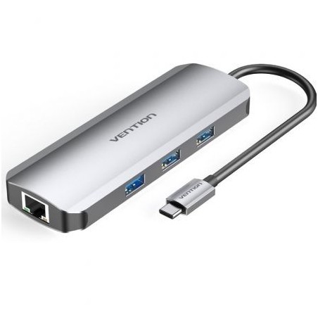 Docking USB Tipo-C Vention TOKHB- 1xHDMI- 3xUSB- 1xUSB Tipo-C PD- 1xRJ45- 1xLector Tarjetas SD y MicroSD- Gris