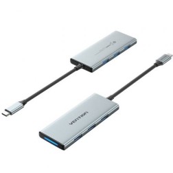 Docking USB Tipo-C Vention TOPHB- 1xHDMI- 3xUSB- 1xLector Tarjetas SD y MicroSD- Gris