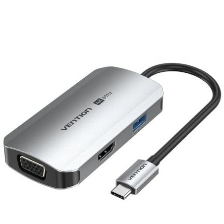 Docking USB Tipo-C Vention TQAHB- 1xHDMI- 1xUSB- 1xVGA- 1xUSB Tipo-C PD- Gris