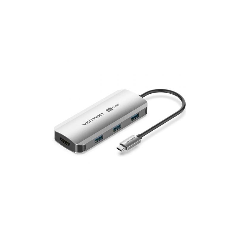 Docking USB Tipo-C Vention TQDHB- 1xHDMI 4K- 3xUSB- 1xUSB Tipo-C PD- Gris